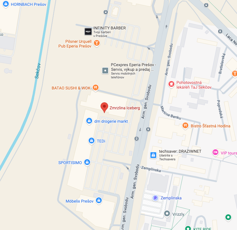 Mapa pobočky Iceberg – Eperia Prešov